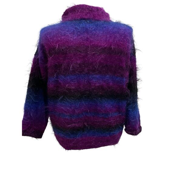 Vintage Handknit Mohair Wool Heather Designs Scotland Purple Blue Sweater Jacket - Picture 3 of 8